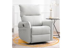 QKFF Swivel Rocker Recliner Chair, Upholstered 360° Fabric Leather Glider Rocker Chair for Nursery, Manual Small Recliners for Small Spaces Living Room Weight Capacity 300lbs