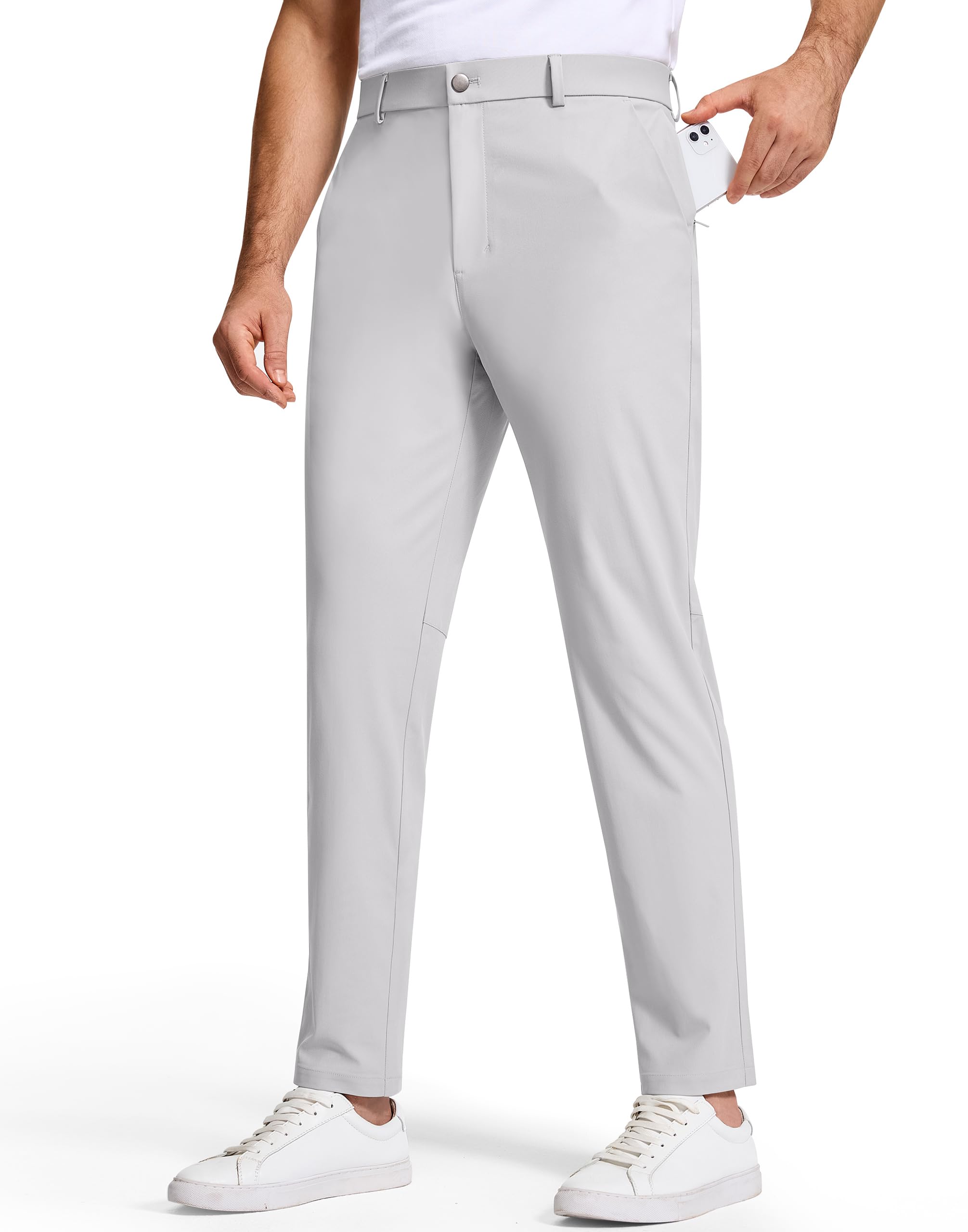 Photo 1 of SERAMY Golf Pants Men 30" Inseam 5 Pockets Stretch Slim Fit Lightweight Quick Dry Dress Chino Trousers for Work Casual Light Grey 34Wx30L