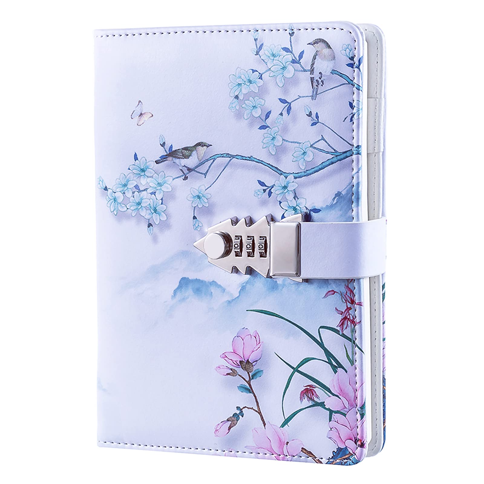 NectaRoy Lock Journal Lockable Diary, PU Leather Cover Writing Notebook with Combination Lock, Travel Journal with Lock, Diary with Card Pockets&Pen Holder, Size 210x150mm