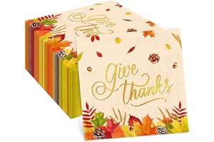 AYSIMPLE 48PCS Fall Thanksgiving Disposable Paper Napkins Give Thanks Autumn Maple Leaves Cocktail Napkins for Home Dinner Fall Harvest Napkins Thanksgiving Party Supplies