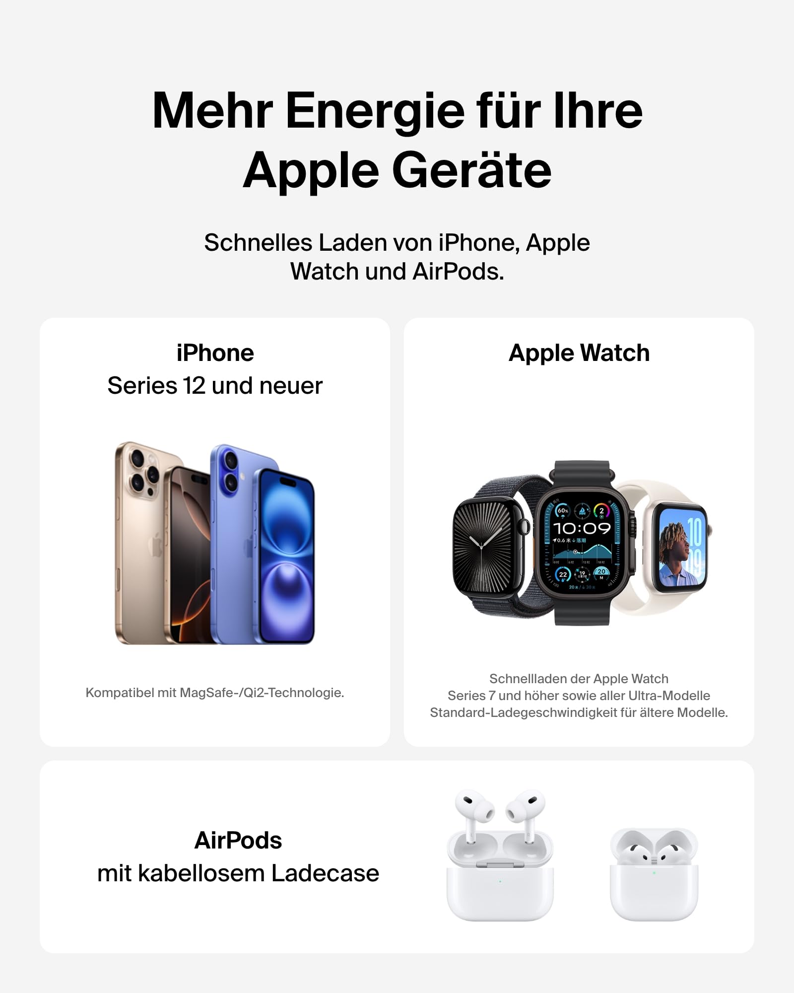 Belkin BoostCharge 3-in-1 Induktive Ladestation mit Qi2, 15W, MagSafe-kompatibles Ladegerät, Kabellose, Verstellbare, für iPhone 17, Air, Pixelsnap, Apple Watch, AirPods, inkl. 30-W-Netzteil – Schwarz 6