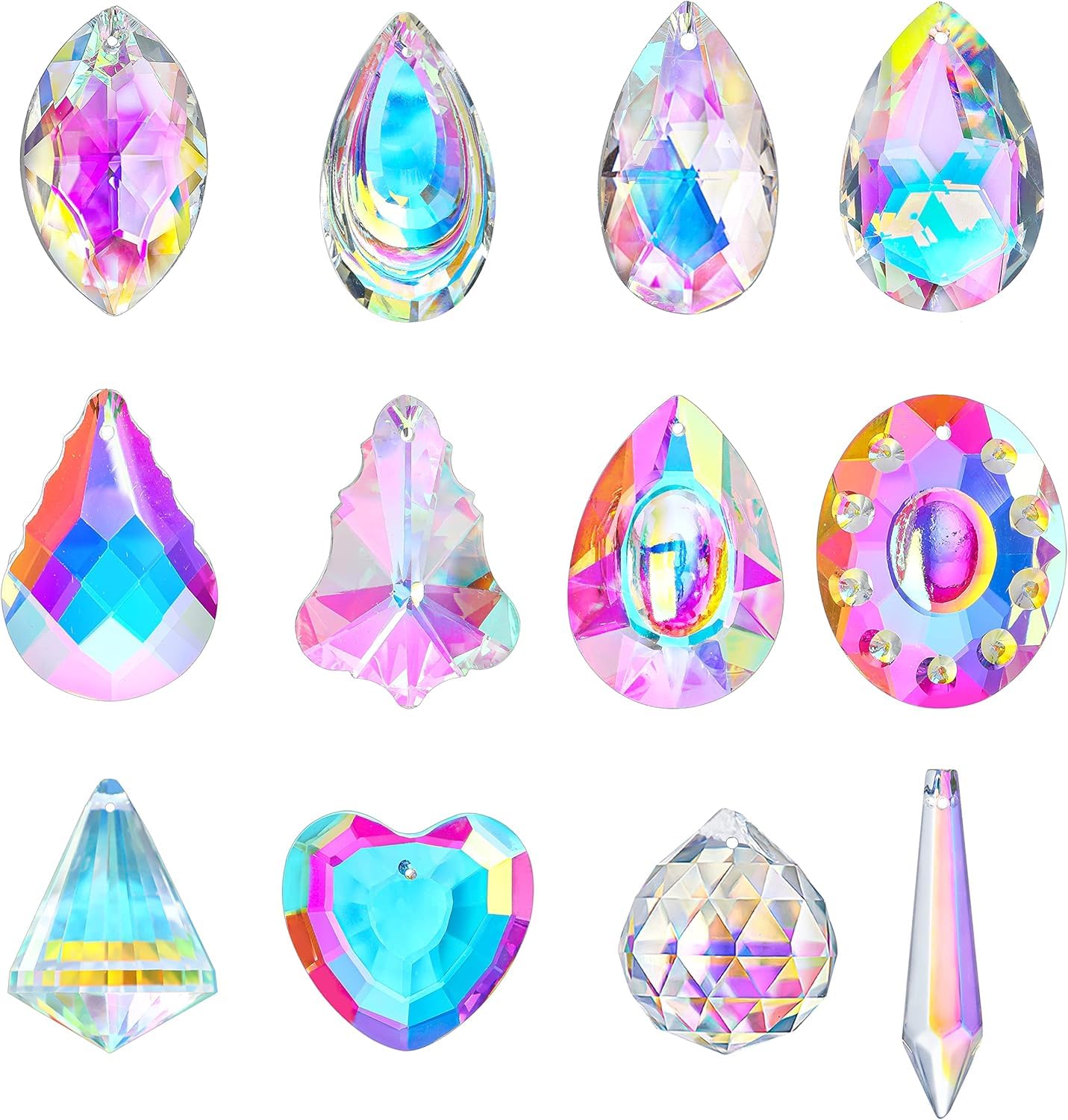 H&D HYALINE & DORA Crystal Prism Suncatchers, Rainbow Hanging Crystals Ornament Pendant for Window, Chandelier Part Replacement for Lamps Decoration,Pack of 12