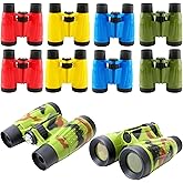 Cagemoga 10 Pack Jungle Safari Binoculars Multicolor Small Compact Binoculars Army Toy with Compass and Neck String for Kids Camping Adventure Bird Watching Birthday Party Favors, 5 Colors