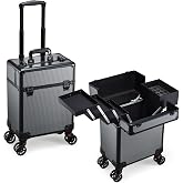 Mecucasi Rolling Makeup Case, Cosmetology Case on Wheels Professional Vanity Case with Trays for Women Large Travel Makeup Box Organizer Trolley with Key, Ashy Grey