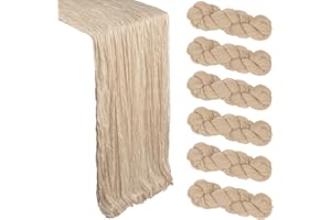 HENEGER 6 Pack Beige Cheesecloth Table Runner 10Ft Gauze Cheese Cloth Table Runner 35x120 Inch Boho Sheer Rustic Fabric Runner for Party Decor Baby Shower Wedding Table Decorations