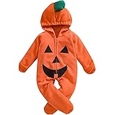 RWYBEIW Infant Newborn Baby Boys Girls Halloween Pumpkin Costumes Romper Long Sleeve Hooded Jumpsuit Halloween Outfits