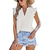 CUPSHE Womens Top Woven V Neck Sleeveless Smocked Cuffs Blouse Casual Loose