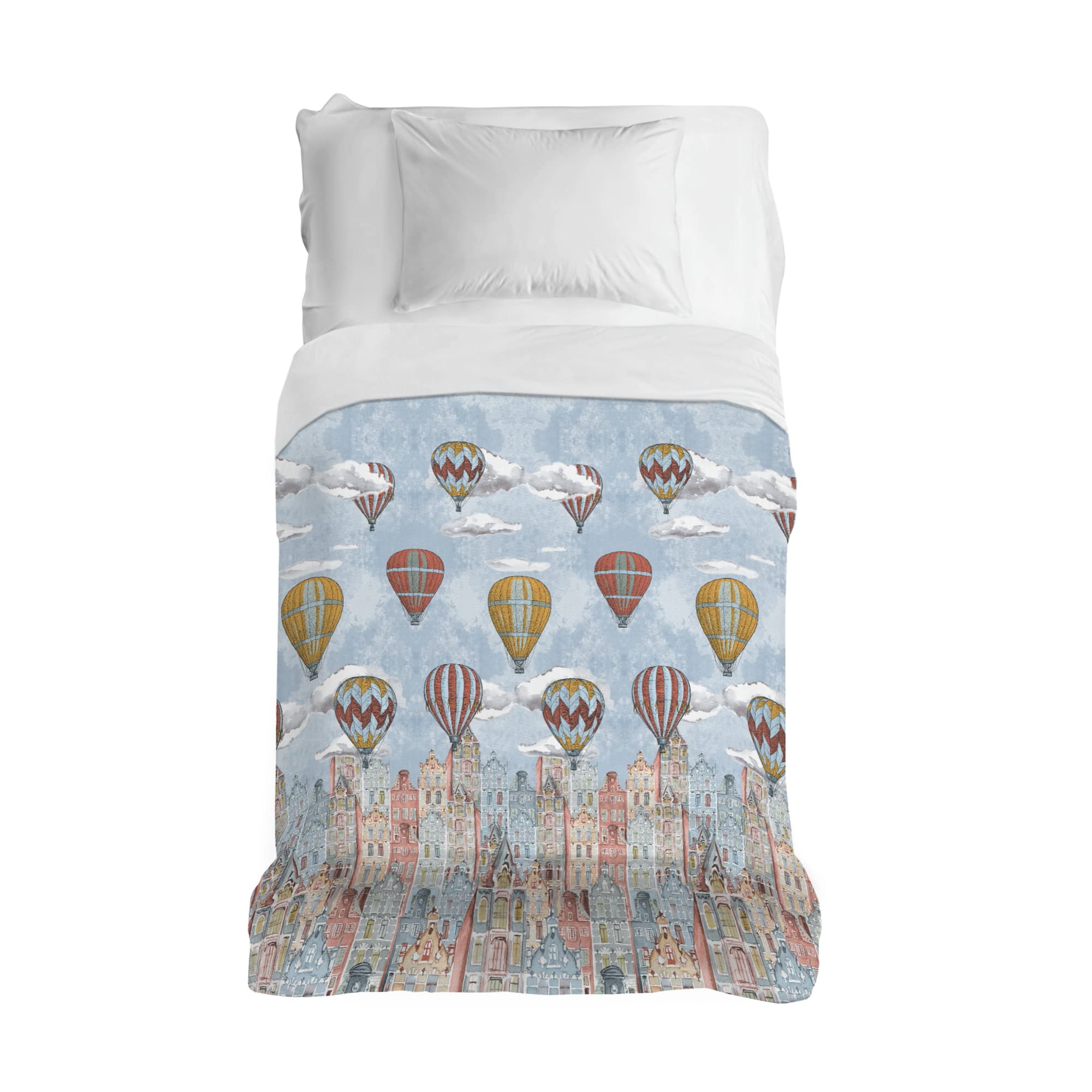 PENSIERI DELICATI Bedspread 170 x 280 cm, Single Sheet 100% Cotton Pique, Ideal as a Furniture Cover, 1 Square Bed Blanket, Orange Flying Pattern, 100% Made in Italy