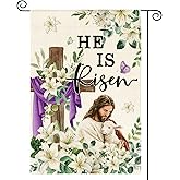 AVOIN colorlife He Is Risen Easter Garden Flag 12x18 Inch Double Sided Outside, Jesus Lamb Cross and Lily Flowers Yard Outdoor Flag