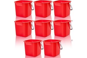 Irenare 8 Pcs Sanitizing Bucket 3 Quart Cleaning Pail Small Detergent Square, Spout and Handle Plastic Utility Sanitizer Buckets for Restaurant Kitchen Home Offices (Red)