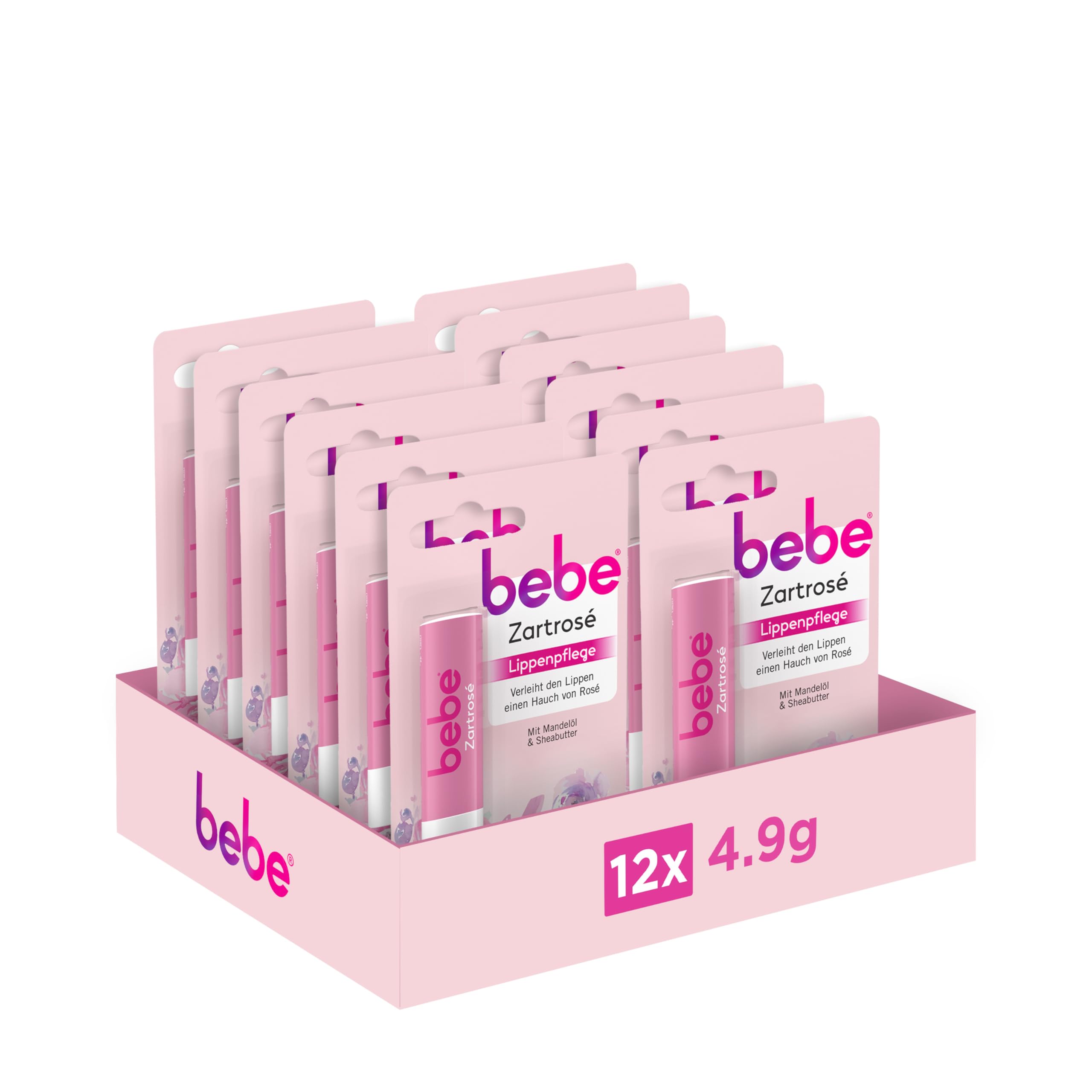 bebe Delicate rose lip care lip balm with almond oil and shea butter for protection and care for dry lips