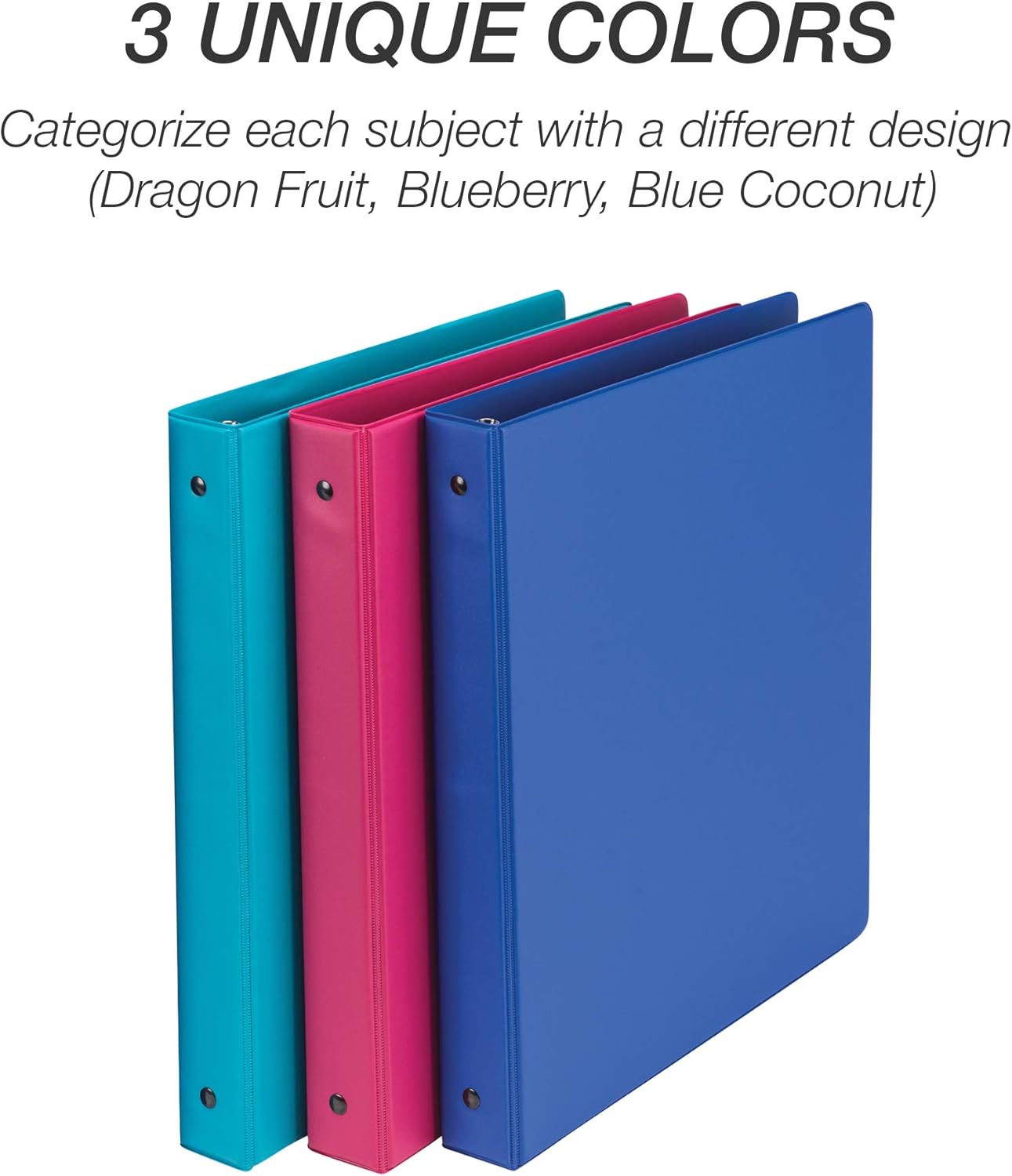 Samsill Fashion Color 3 Ring Storage Binders, 1 Inch Round Ring, Assorted Colors May Vary (Blue Coconut, Dragon Fruit, Blueberry), Bulk Binders - 6 Pack : Office Products