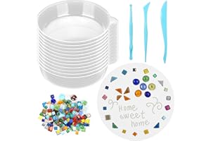 LOYIM 24 Pcs Stepping Stone Kit Includes Round Concrete Mold, Mosaic Tiles and Carving Tools, DIY Craft Handmade Stepping Stone Kit for Kids, Family, Garden Outdoor Decor (No Concrete Mix)
