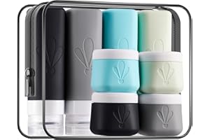INSFIT 8 Pack Silicone Travel Bottles & Cream Jars with Toiletry Bag, 90ml Leakproof Containers & 60ml Jars with Waterproof L