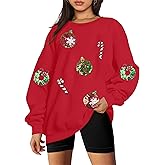 JINTING Sequined Christmas Sweatshirt Women Xmas Graphic Pullover Sweatshirt Oversized Striped Tops