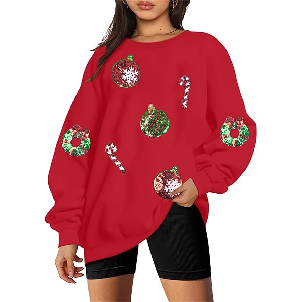 Womens Christmas Sweatshirt Sequin Santa Shirt Cute - View #2