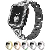 Rhinestones Encrusted Metal Bracelet and Case, Compatible with Apple Watch Bands 38mm-49mm (Series 10/1/SE/Ultra 2)- Bling Gold Women's Jewelry Strap, Luxury iWatch Bracelet with Screen Protector