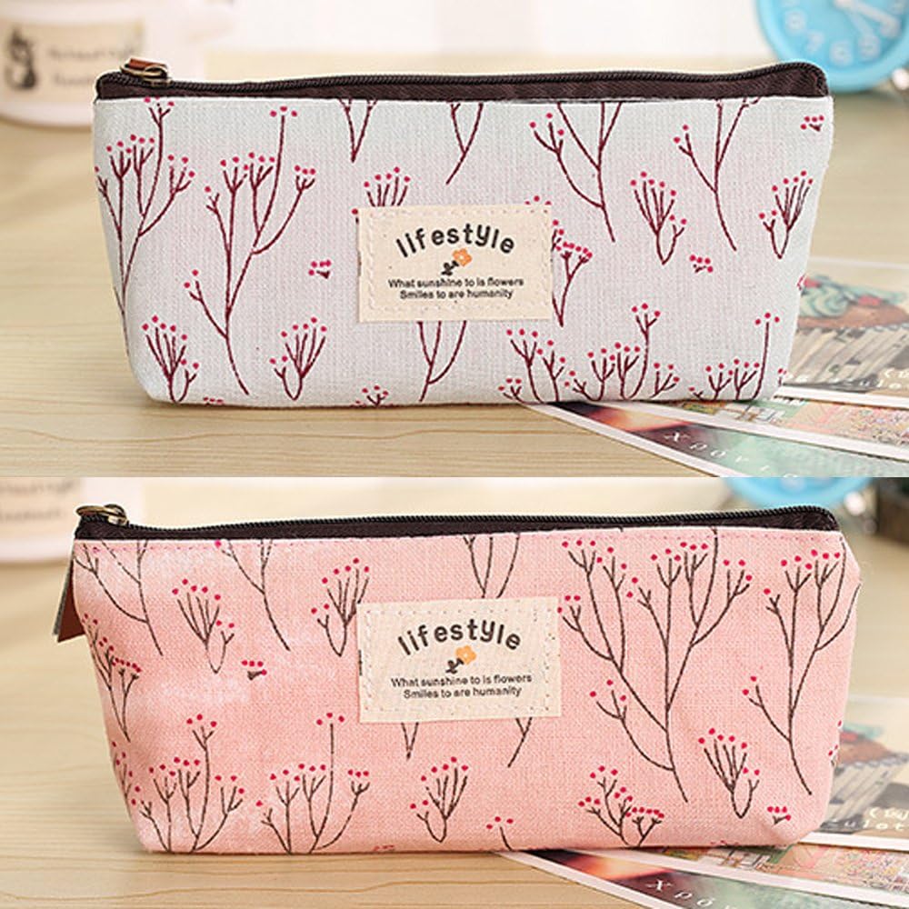 MINGZE 4pcs Pencil Holder, Canvas Pen Pencil Case, Stationery Pouch Cosmetic Bags Fresh Floral Pattern(Flower) - Image 4