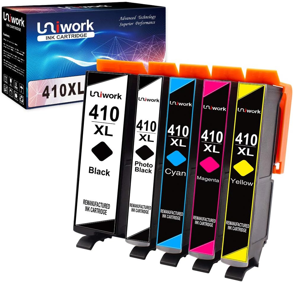 Uniwork Remanufactured Ink Cartridge Replacement for Epson 410XL 410 XL T410XL use for Expression XP-7100 XP-830 XP-640 XP-630 XP-530 XP-635 Printer (Black, Cyan, Magenta, Yellow, Photo Black) 5 Pack