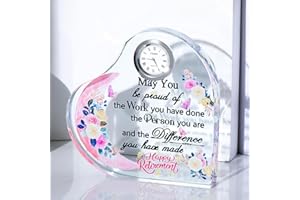 Ornalrist Retirement Gifts for Women, Sister, Glass Heart Clock Skeepsake - Happy Retirement Gifts for Women Boss Tearcher Friends Nurses, Going Away Gifts for Coworker