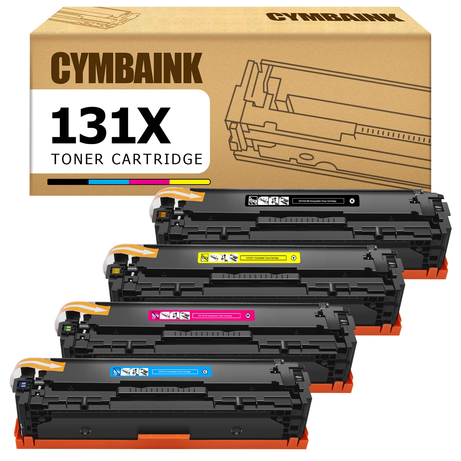 CYMBAINK CF210X Toner Compatible for HP 131X 131A CF210A 128A CE320A 125A Toner Cartridges for Color Laserjet Pro 200 Color MFP M276n M276nw M251nw M251n (Black Cyan Magenta Yellow, 4-Pack)