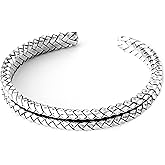 VN Jewelry Men's 925 Sterling Silver Bangle Bracelet - Double Row Woven Braided Silver Bangle Bracelet For Men