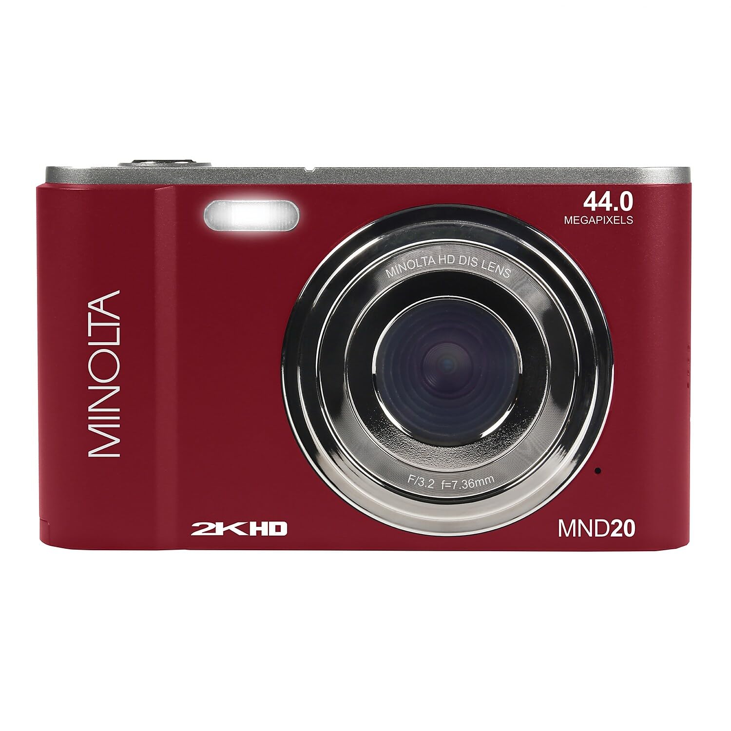 Minolta MND20 44MP Digital Camera – 2.7K Ultra HD Video, 16X Digital Zoom, Anti-Shake Stabilization, Time Lapse, Face Detection, 2.9-inch LCD Display – Lightweight Compact Camera (Red)