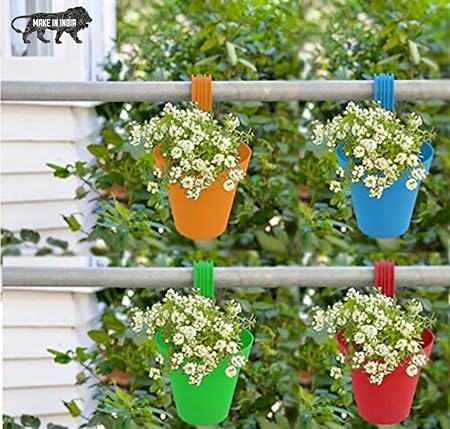 NYAL ENTERPRISE Garden and Balcony Hanging Railing and Table Flower Planter Pot (Set of 4 PC)