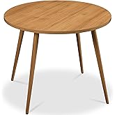 Best Choice Products Round 35.5in Dining Table for 4 w/Sturdy Wood Finish Steel Legs, Mid Century Modern, Space-Saving, Small Space Circle Dinette for Home, Kitchen, Apartment - Pecan