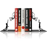 LumDecor Basketball Bookends, Black Metal Book Ends for Shelves, Desk Decor | Basketball Player Design, Matte Black Iron, Heavy Book Holder, Non-Slip Base, Desk Shelf Decor, Sports Fan Accent, Teen Gift