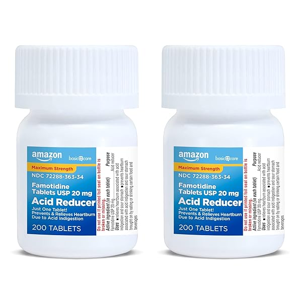 AMAZON BASIC CARE MAXIMUM STRENGTH FAMOTIDINE TABLETS, 20 MG, ACID REDUCER FOR HEARTBURN RELIEF, PREVENTS & RELIEVES HEARTBURN, 400 COUNT PACK