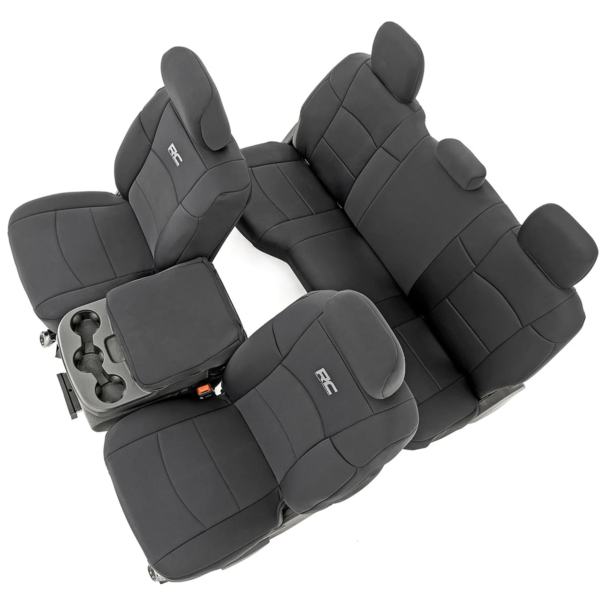 Rough Country Neoprene Seat Covers for Dodge Ram (2019-2024) – UV & Water Resistant, Foam Padded Truck Seat Covers – Full Set, Black, Front & Rear