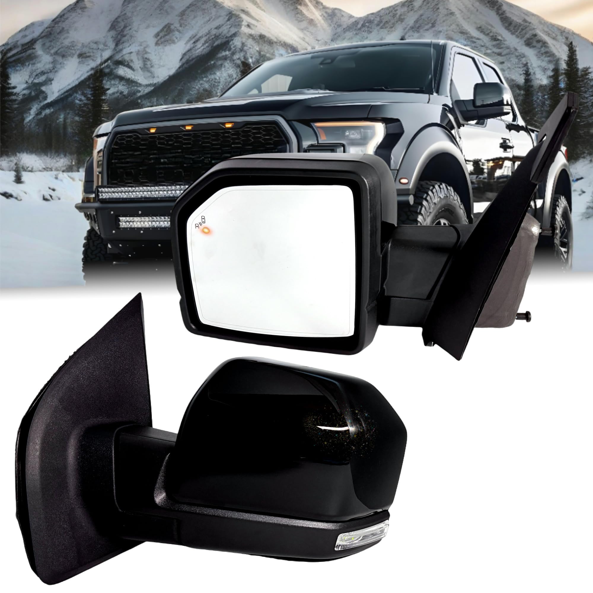 Photo 1 of Left Driver Side Mirror Compatible With 2015-2020 Ford F150 With Heated Power Glass Blind Spot Detection Turn Signal Puddle Lights Memory Power Folding Black Without Camera