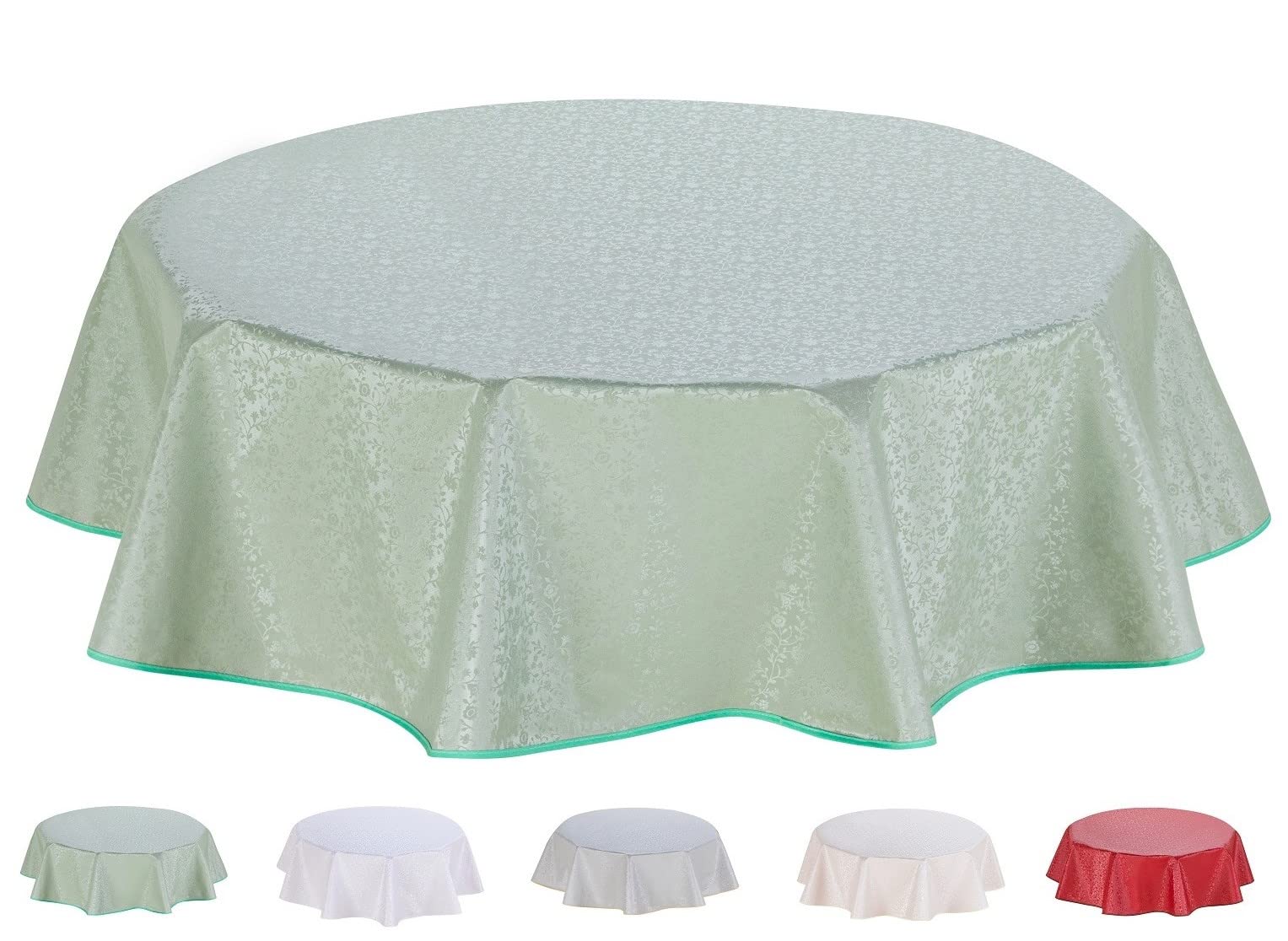 Home Direct Round Embossed Oilcloth PVC Wipe Clean Tablecloth 155cm 61" Sage Green