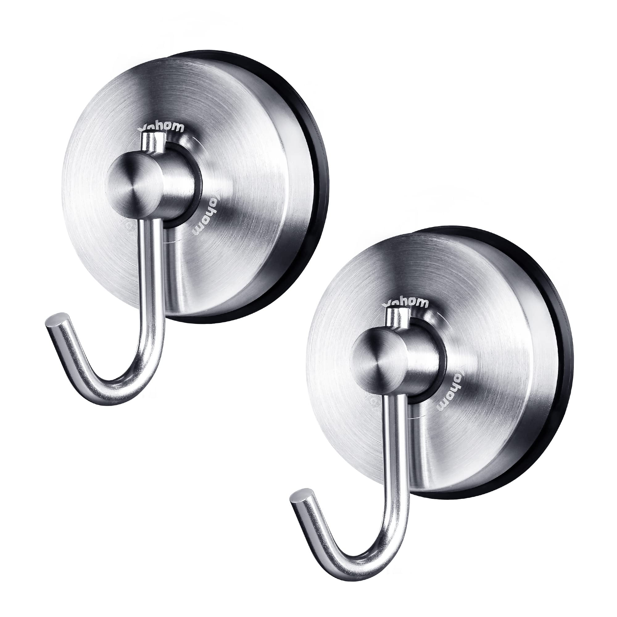 YOHOM Stainless Steel No Drill Vacuum Suction Hooks for Bathroom Kitchen - Sucker Shower Hook Suction Towel Holder Coat Hook Heavy Duty Brushed Silver 2Pcs