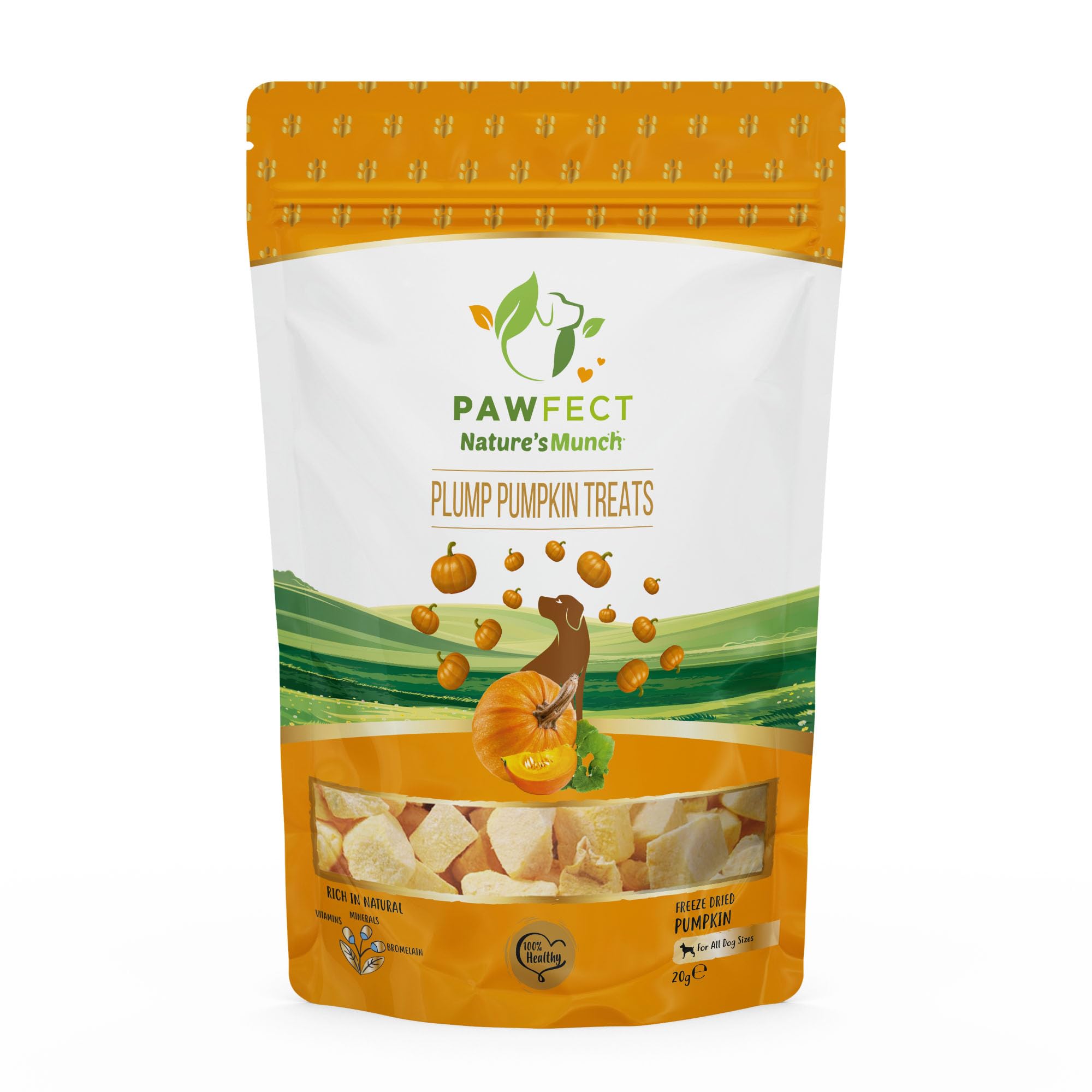 Pawfect Nature's Munch Freeze-Dried Finest Pumpkin Treats for Dogs | Hypoallergenic Dog Treats, Grain-Free | Healthy Dog Treats (20g)