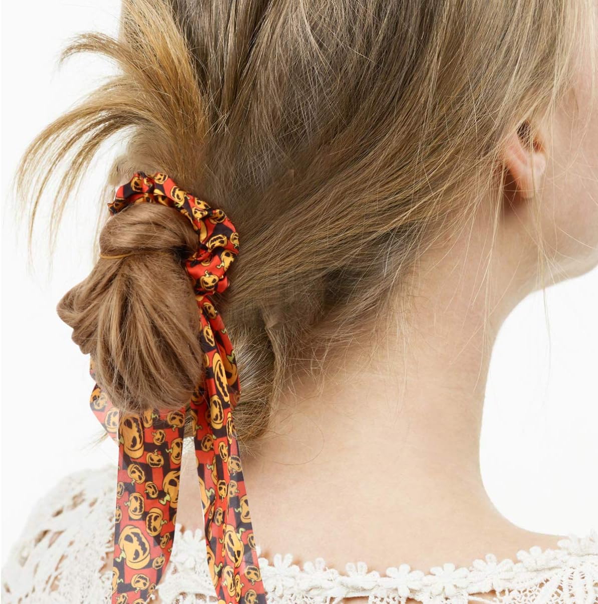 Lurrose 2Pcs Halloween Hair Scrunchies Chiffon Hair Scrunchies Bowknot Ponytail Holder for Women Girls Party - Image 5