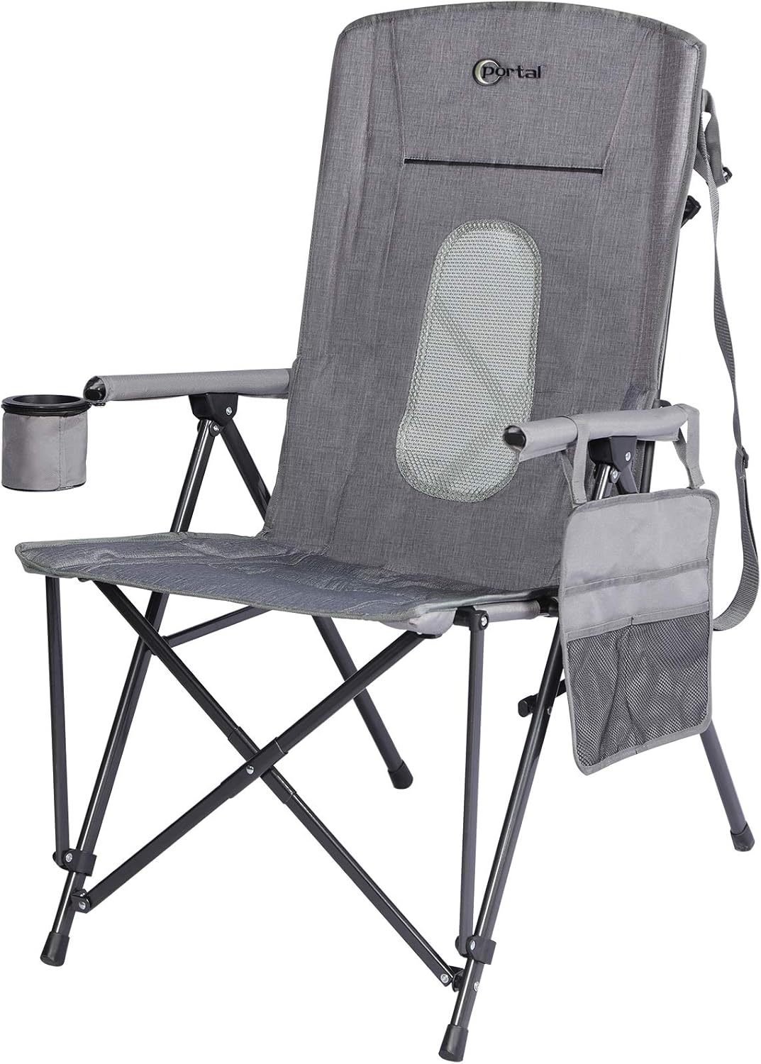 Portal Oversized Quad Folding Camping Chair High Back Cup Holder Hard Armrest Storage Pockets Carry Bag Included, Support 300 lbs (Heathered) : Sports & Outdoors