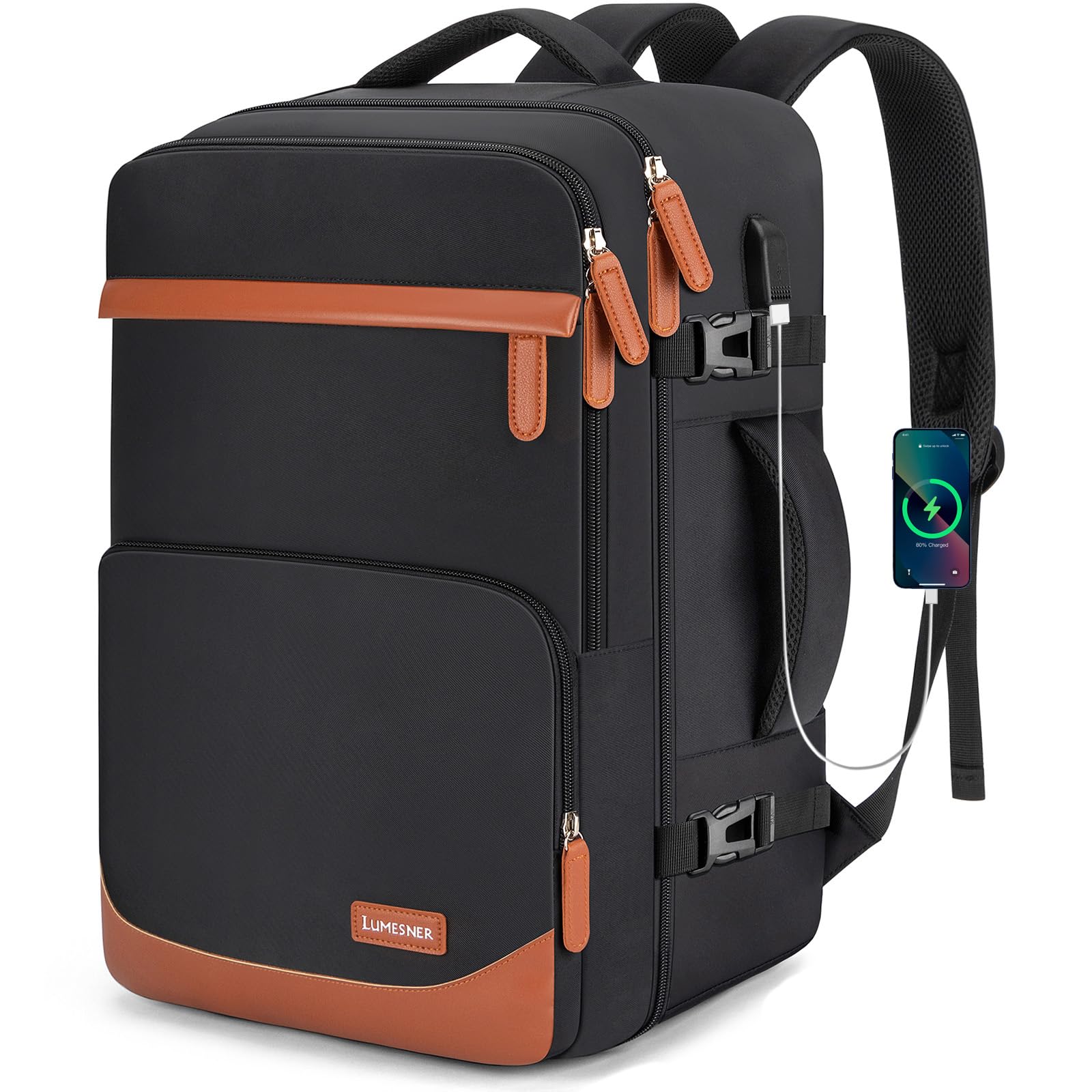 Velaybor 40L Travel Backpack with USB Charging Port, Water-Resistant Carry On Backpack for Men Women, Business Laptop Backpack for Trips & Commutes, Fits 15.6/17.3 Inch Laptop