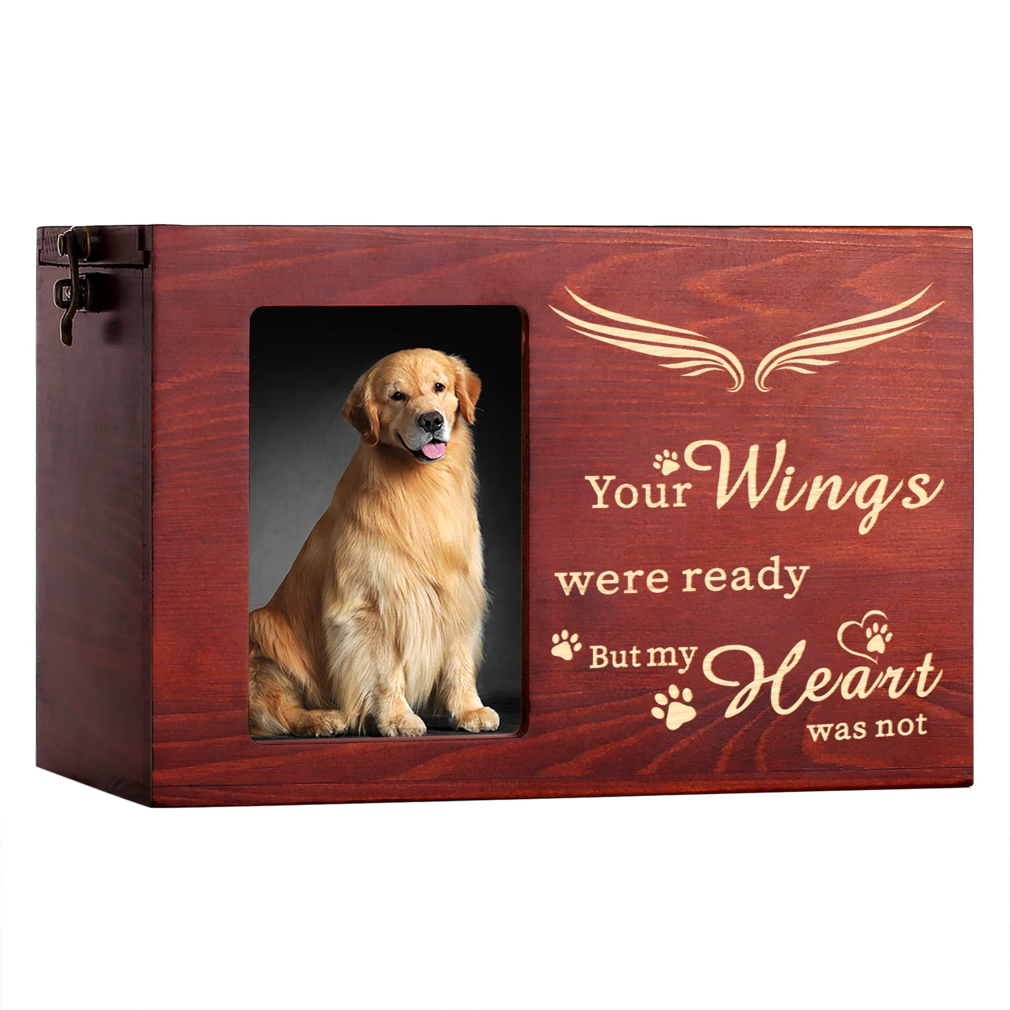 Photo 1 of Pet Memorial Urns for Dog or Cat Ashes, Large Wooden Funeral Cremation Urns with Photo Frame, Keepsake Memory Box with Black Flannel Lining