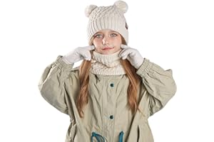 ACAREU Kids Winter Hat Gloves Scarf Set Beanie with PomPom Fleece Lined Warm Touch Screen for Boys Girls Christmas Gift