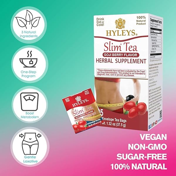 HYLEYS SLIM TEA GOJI BERRY FLAVOR – WEIGHT LOSS HERBAL SUPPLEMENT CLEANSE AND DETOX – 25 TEA BAGS (1 PACK)