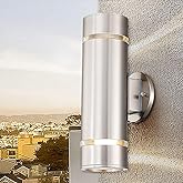 Cerdeco Stainless Steel Modern Porch Light Outdoor Wall Lighting Cylinder Wall Sconce Suitable for Garden & Patio,Nickel Fini