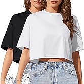 YOGINGO 2PC Women's Basic Crop Top Drop Shoulder T Shirt Half Sleeve Cropped Tee Crewneck Short Sleeve Casual Summer Top