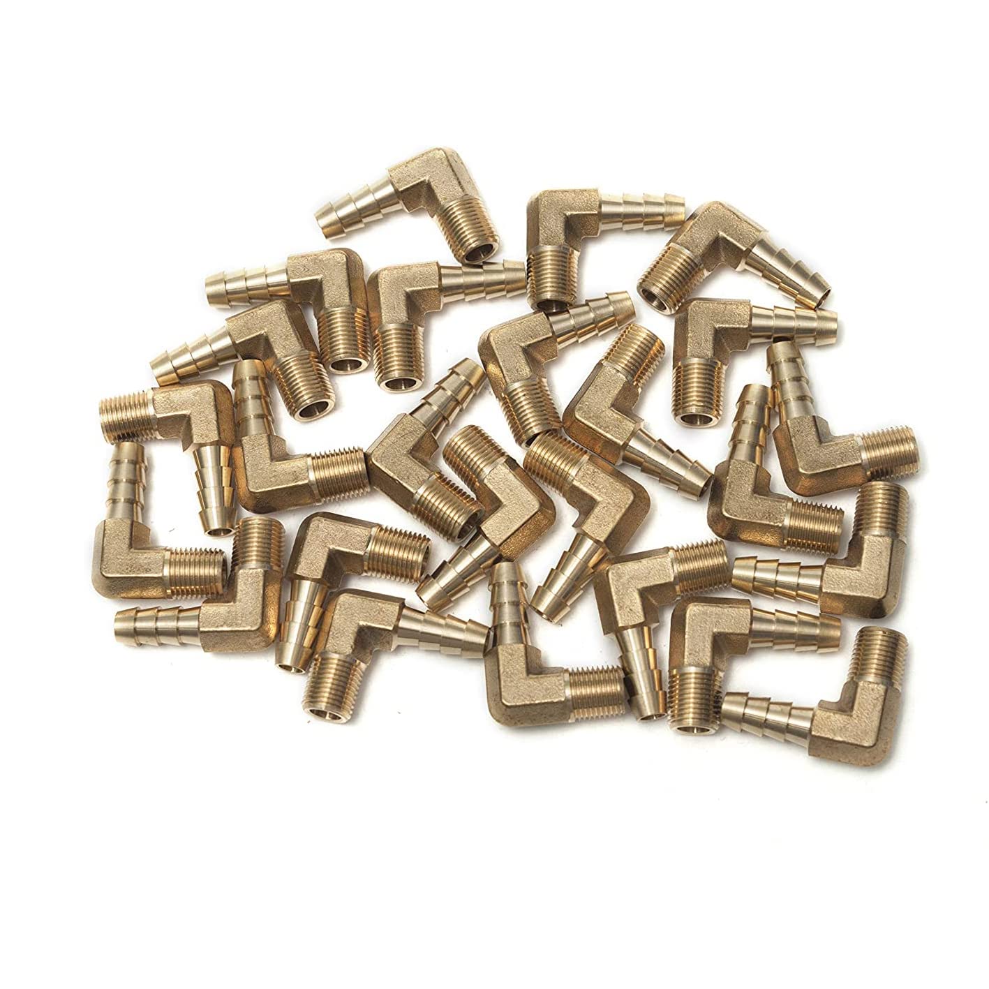 LTWFITTING 90 Deg Elbow Brass Barb Fitting 1/8-Inch Male BSPT x 6mm ID Hose(Pack of 25)