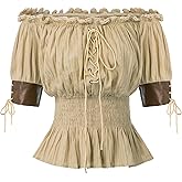 Belle Poque Women Renaissance Off Shoulder Blouse Smocked Waist Pirate Shirt Peplum Tops