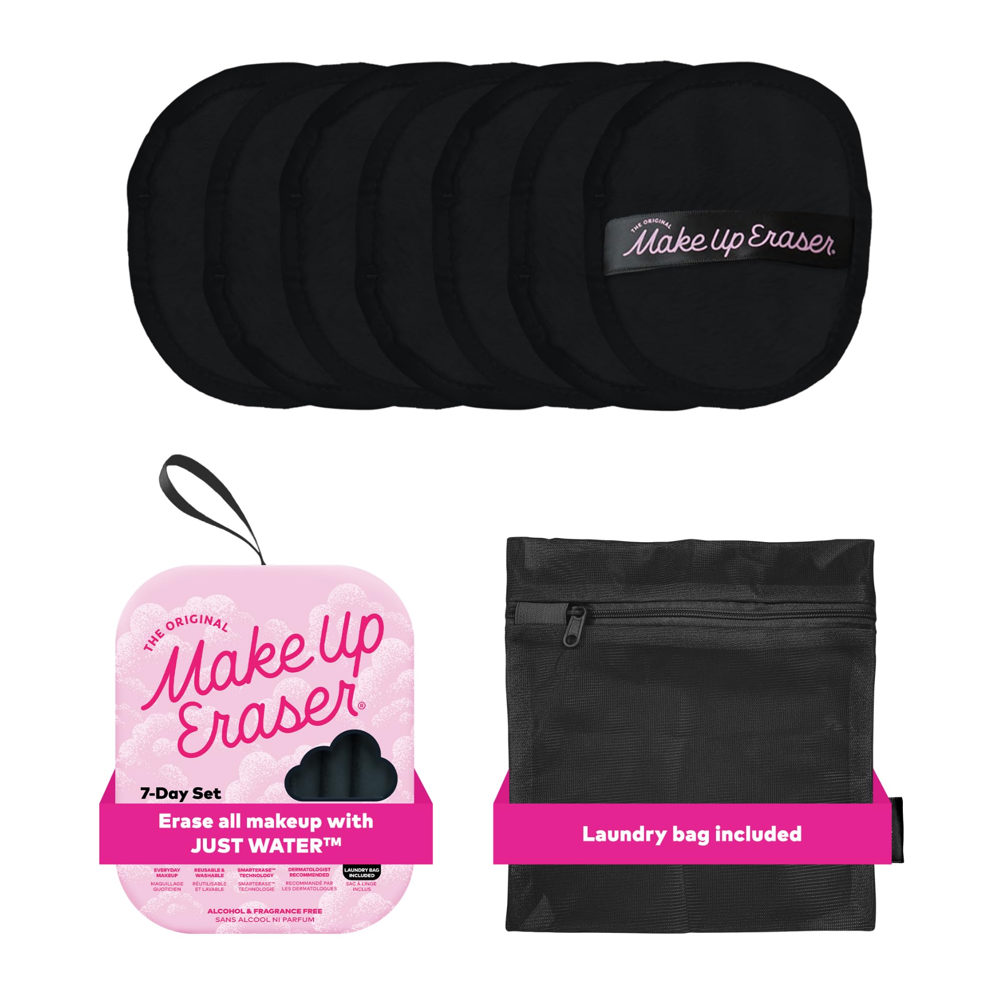 MakeUp Eraser, 7-Day Set, Erase All Makeup With Just Water, Including Waterproof Mascara, Foundation, Lipstick, and More! - Chic Black