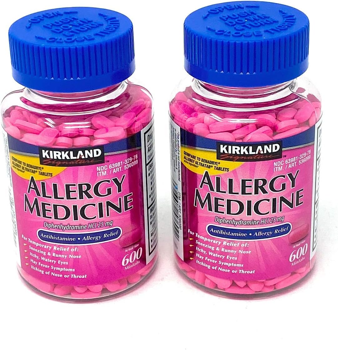 Kirkland Signature Allergy Medicine Diphenhydramine 25 Mg 600 Count (Pack of 2): Health & Personal Care