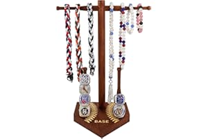 rain bunny Wooden Baseball or Softball Drip Necklace Organizer Holder, Championship Ring Display Holder, Softball Ring Holder, Drip Necklace Baseball Display Gift (Walnut Red)