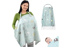 ZHIYUEJING 100% Cotton Nursing Cover with Support Ring & Mesh Layer, Breathable Nursing Cover Up for Breastfeeding, Adjustable Arch Neckline Breastfeeding Apron for Women